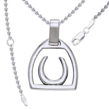 Horseshoe Stirrup Silver Pendant with Chain Set TSE966 - Jewelry